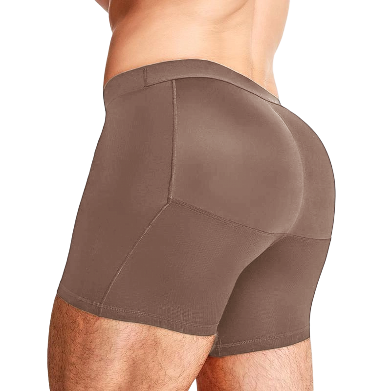 Mens 3D Butt Lift Enhancing Shapewear Boxer Briefs with Built-in One-Piece Fixed Hip Pad, Seamless Compression Underwear with High Elastic Waistband, 3D Contour Cut, Breathable Stretch Fabric for Tummy Control & Daily Support, Moisture-Wicking