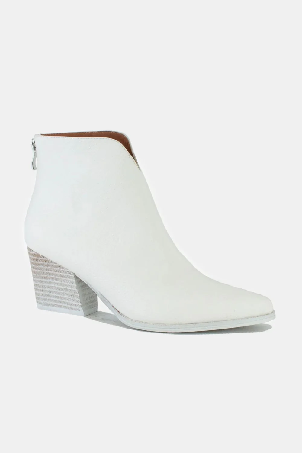 PU Leather Block Heel Boots with Back Zippers in White