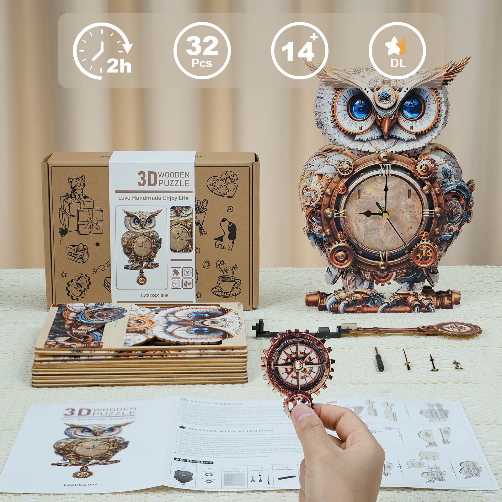 Mechanical Owl â€“ DIY Wooden Clock , 3D Puzzle Craft Kit