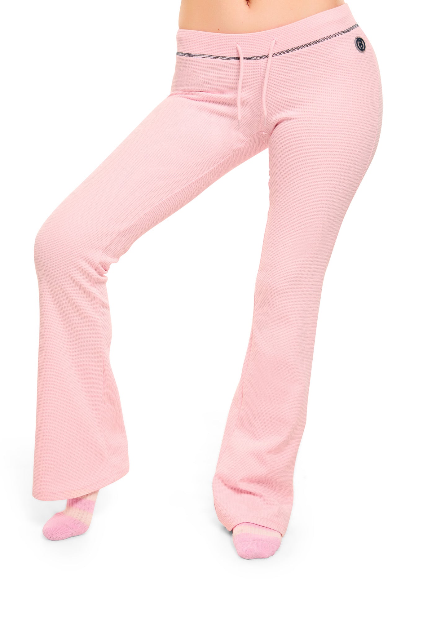 WAFFLE KNIT BOOT CUT PANTS (PINK/NAVY)