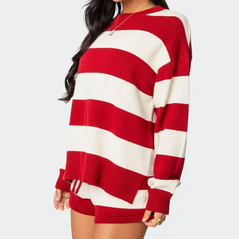 Women Striped Knit Sweater Set 2 Piece Outfit