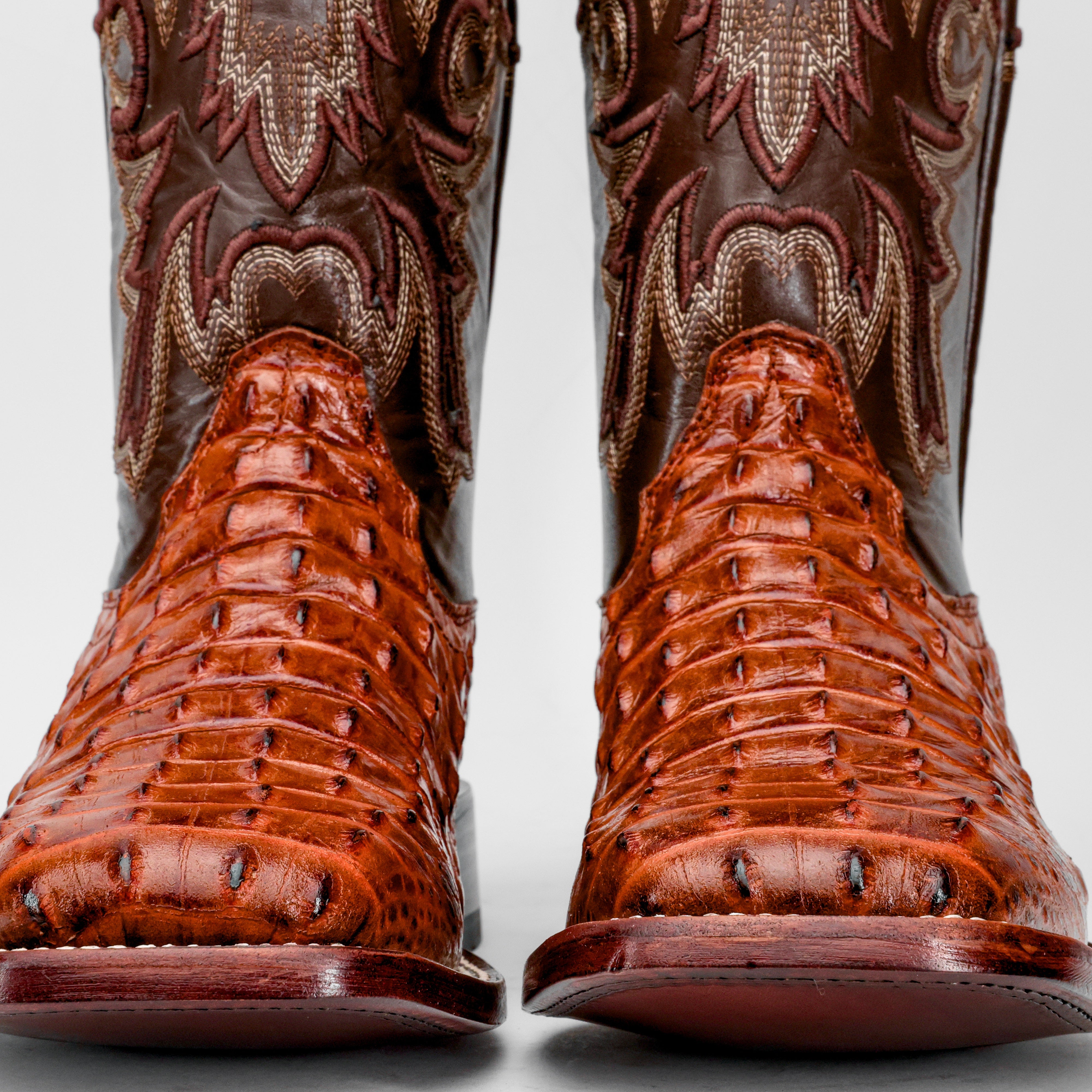 Cognac Caiman Hornback Leather Boots - Square Toe
