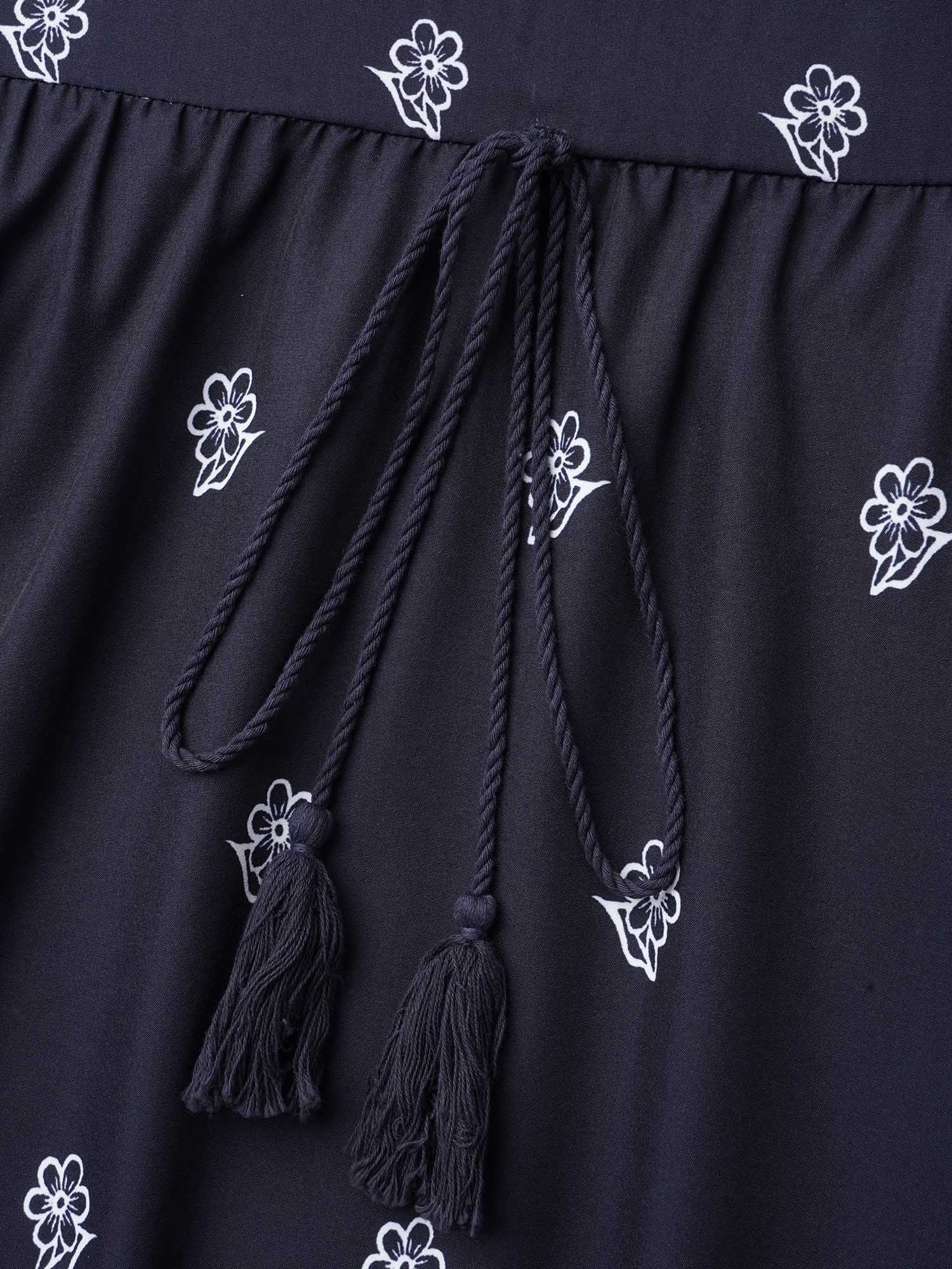 Floral Waist-Tie Notched Collar Midi Dress