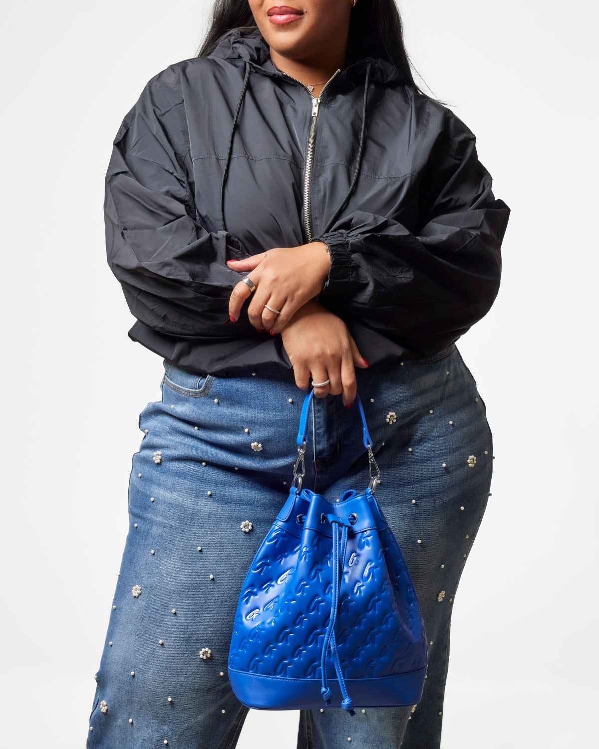 LARGE MONOGRAM BUCKET BAG - BLUE