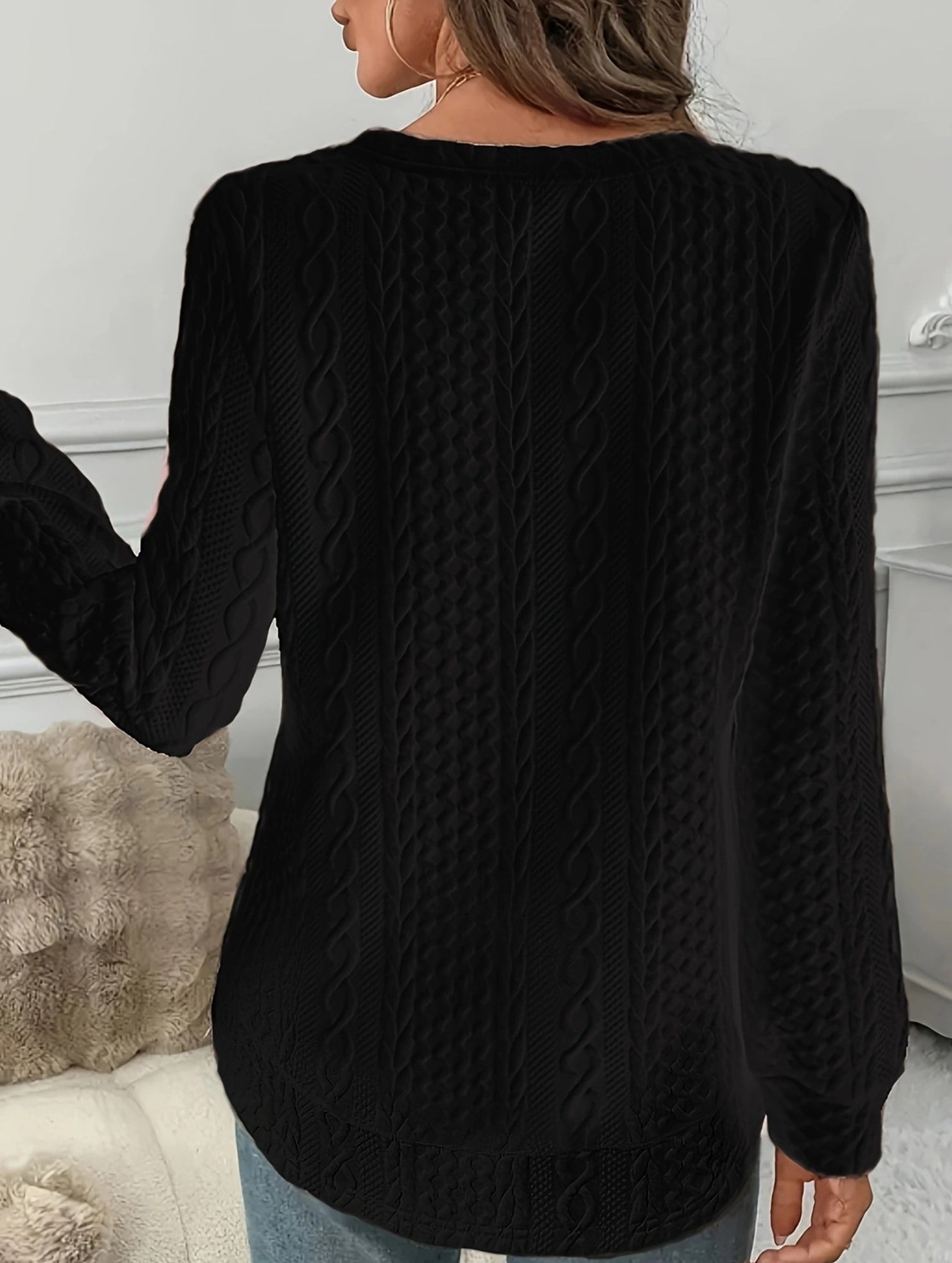 Versatile textured loose-fitting drop-shoulder sweatshirt_CWOSWL09211