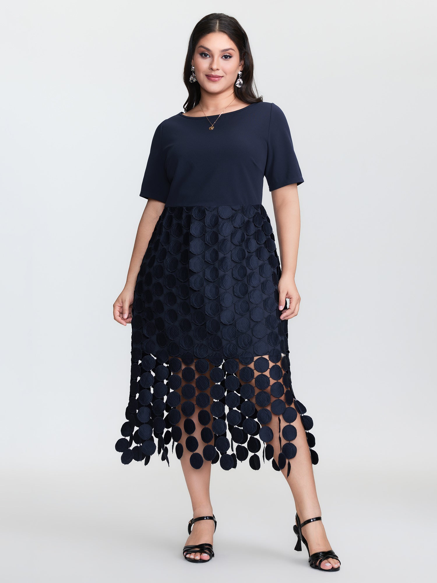 Lace Trim Tassels Stretchy Waist Midi Dress