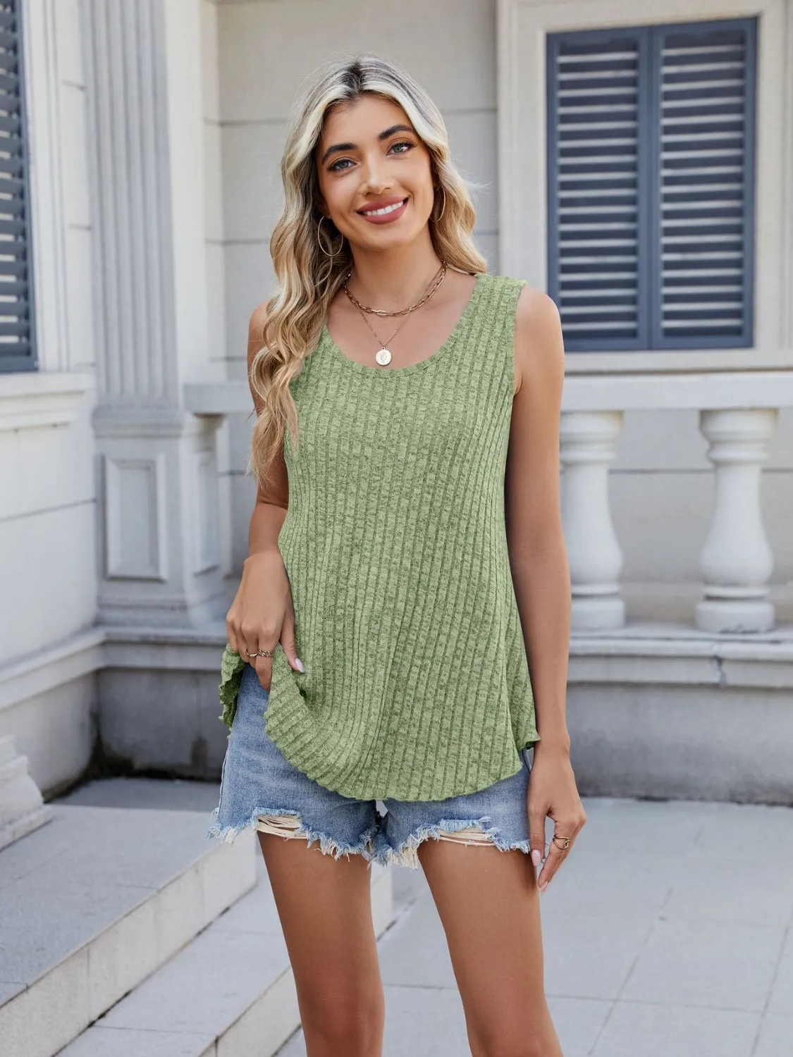 Round Ribbed Neck Tank (multiple color options)