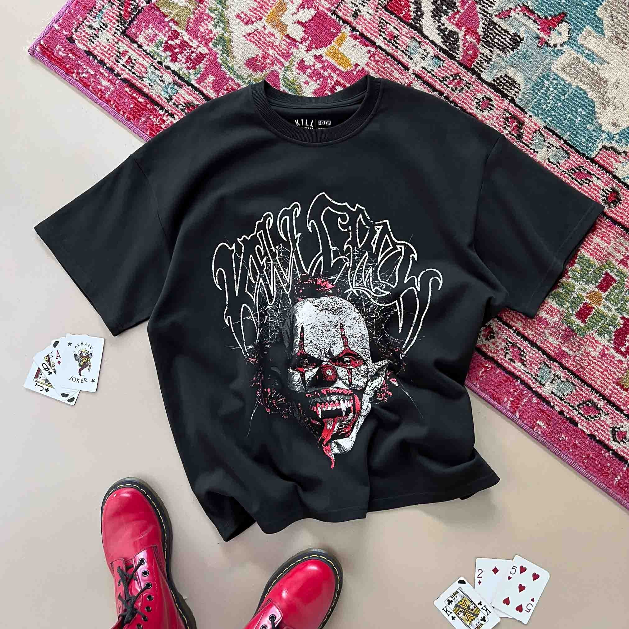 RELAXED FIT NATURAL COTTON PSYCHOTIC CLOWN T-SHIRT - BLACK