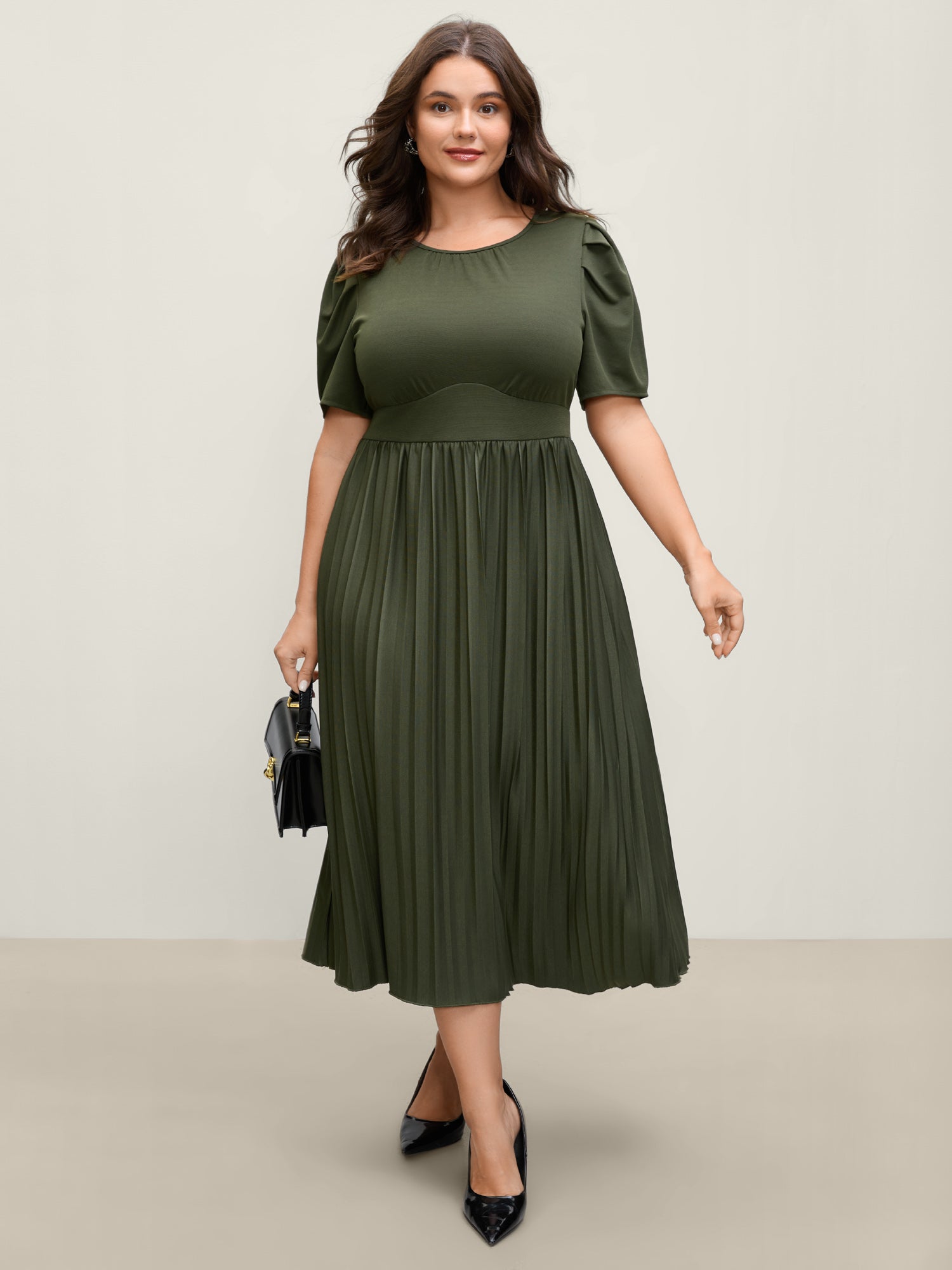 Pleated Skirt Triangular Waist Midi Dress
