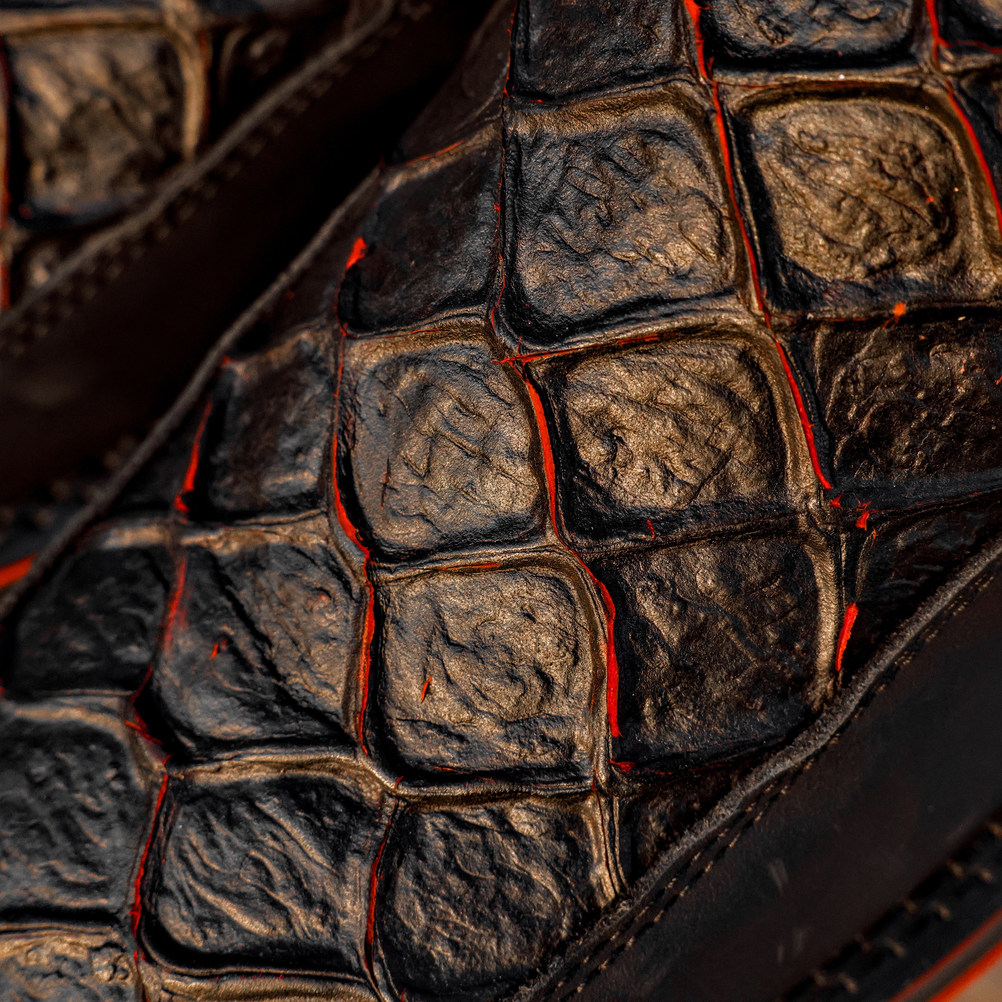 Matte Black Cherry Pirarucu Leather Botin With 3D Lightweight Soles - Square Toe