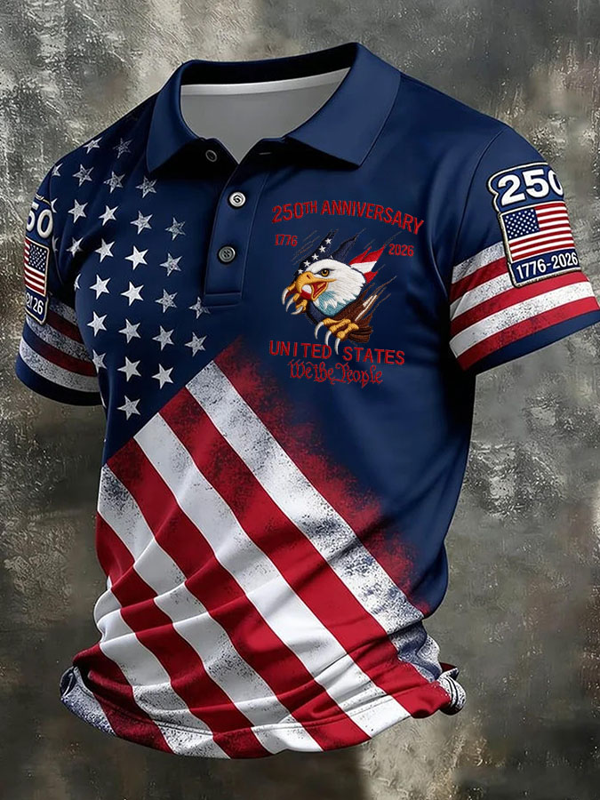 Men'S Independence Day 250Th Anniversary Printed Polo Shirt Short Sleeve