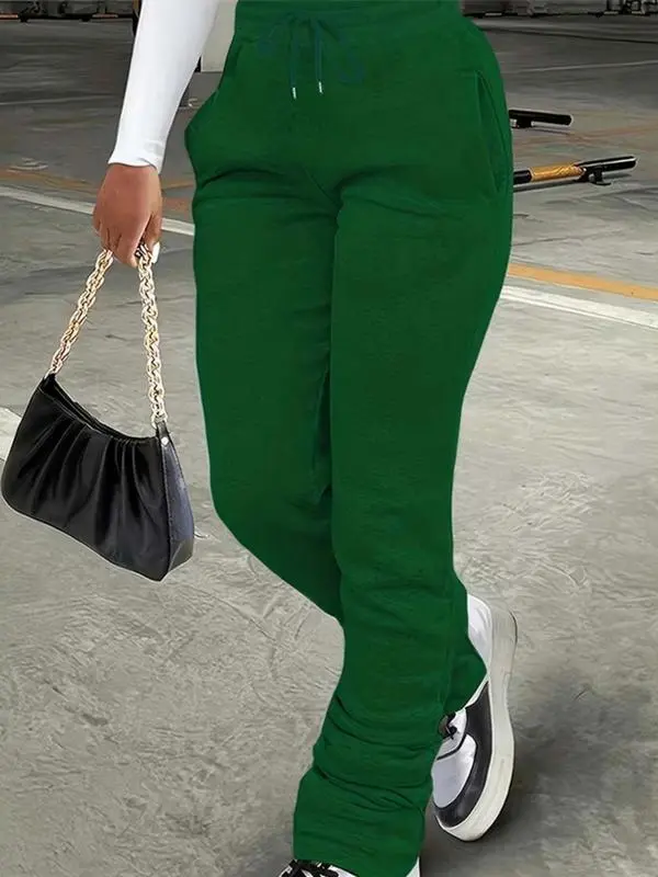 Women’s Stackable Sweatpants with Pockets – Drawstring Waist Casual Joggers for Daily Wear