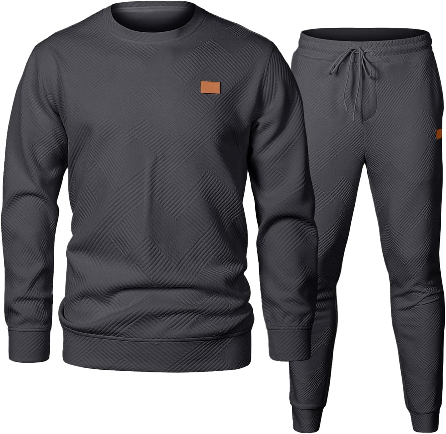 Mens 2 Piece Outfits Knit Jacquard Pullover Sweatshirt Tracksuit & Joggers Sweatpants Sweatsuit Sets with Pockets