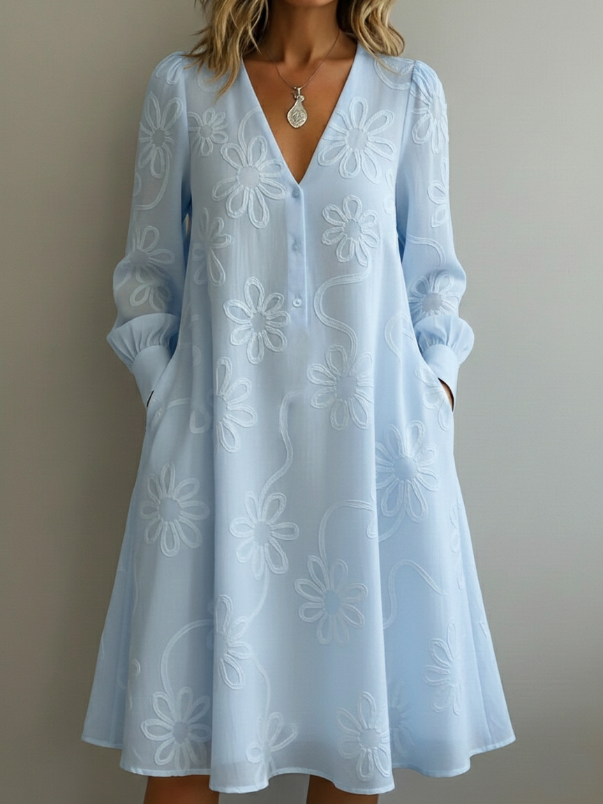 Vintage Elegant V-neck Floral Embroidery Dress