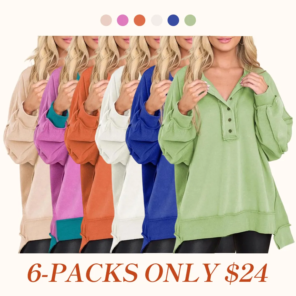 Women's Oversized Button Henley Sweatshirts