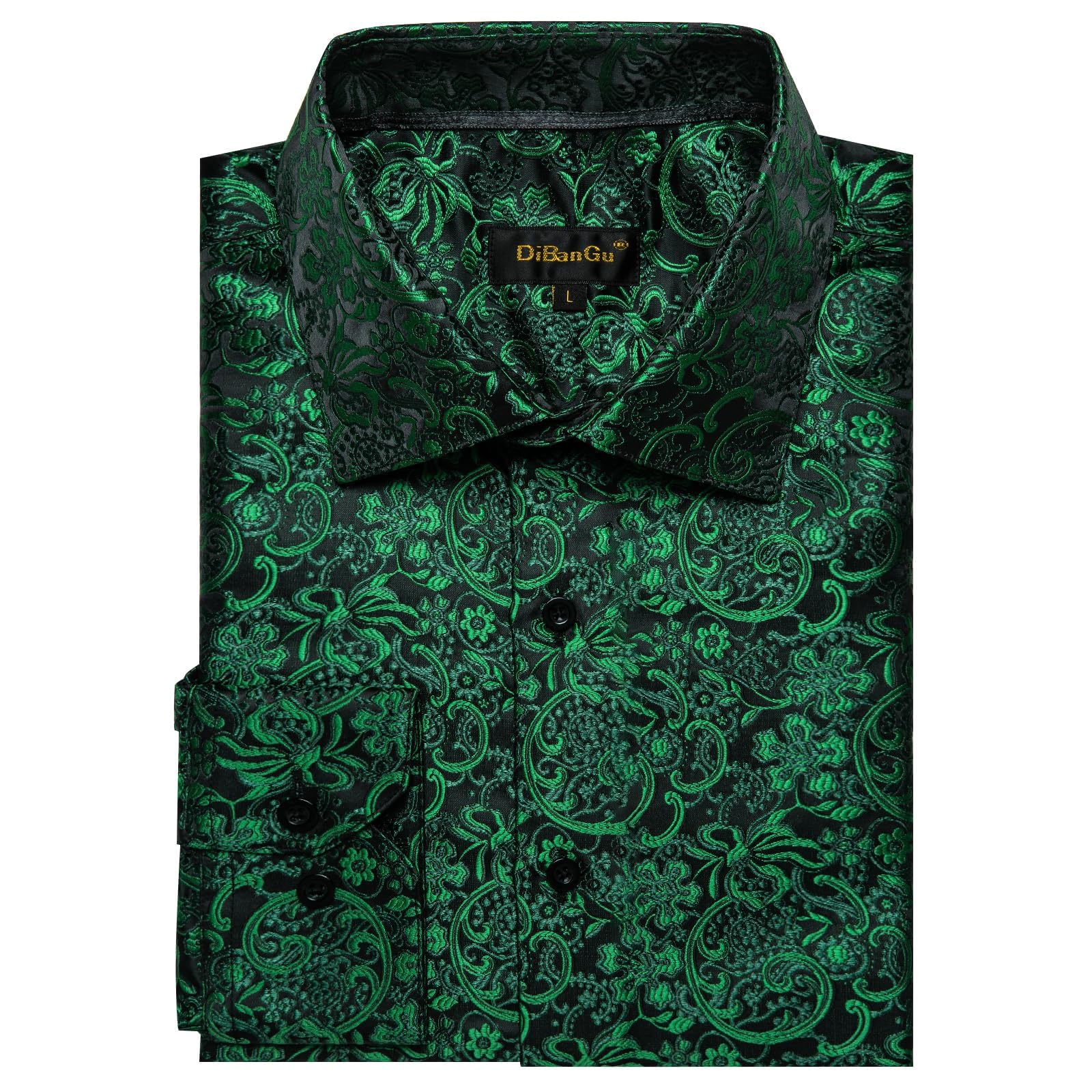 Men's Paisley Dress Shirt Long Sleeve Wrinkle Free Button Down Cowboy Shirts - Green&black&paisley