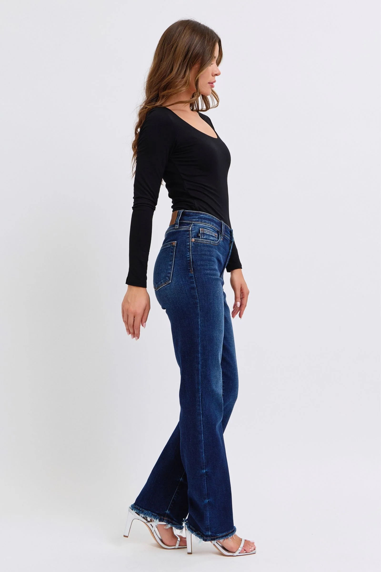 Blue Full Size Raw Hem Straight Leg Jeans