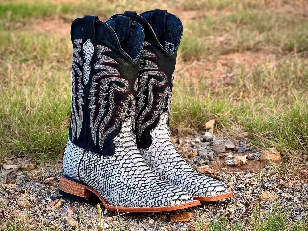 Men’s Rustic Gray Python Leather Boots With Black Shaft