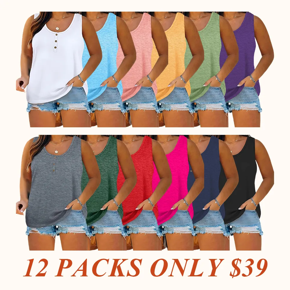 Summer New Trend Large Size Women's Tank Button Casual Vest, Fitted Plain Design, Perfect for Daily Wear