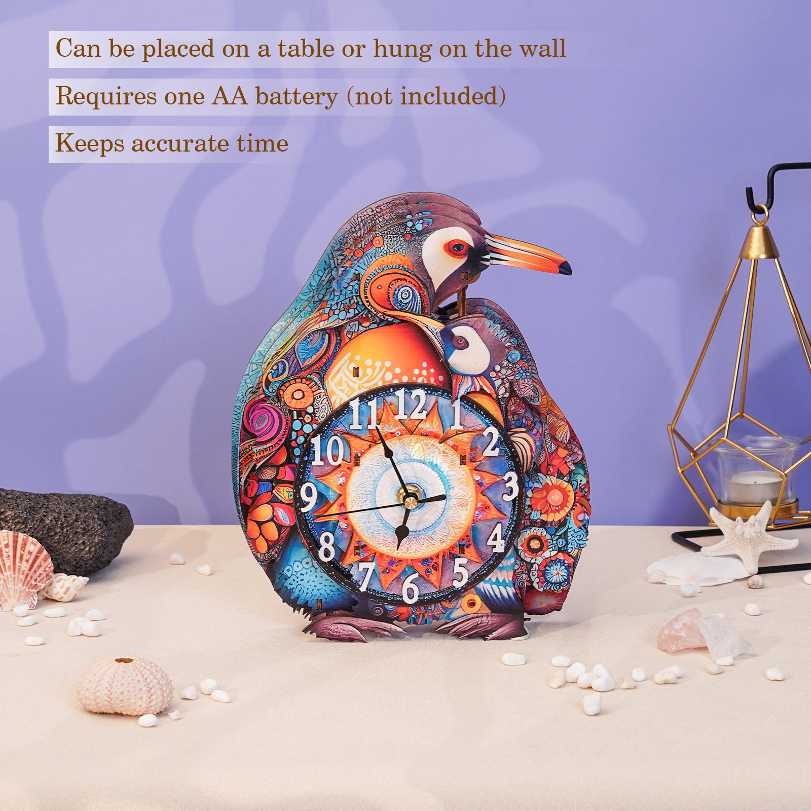 Parent-Child Penguins â€“ DIY Wooden Clock, 3D Puzzle Craft Kit