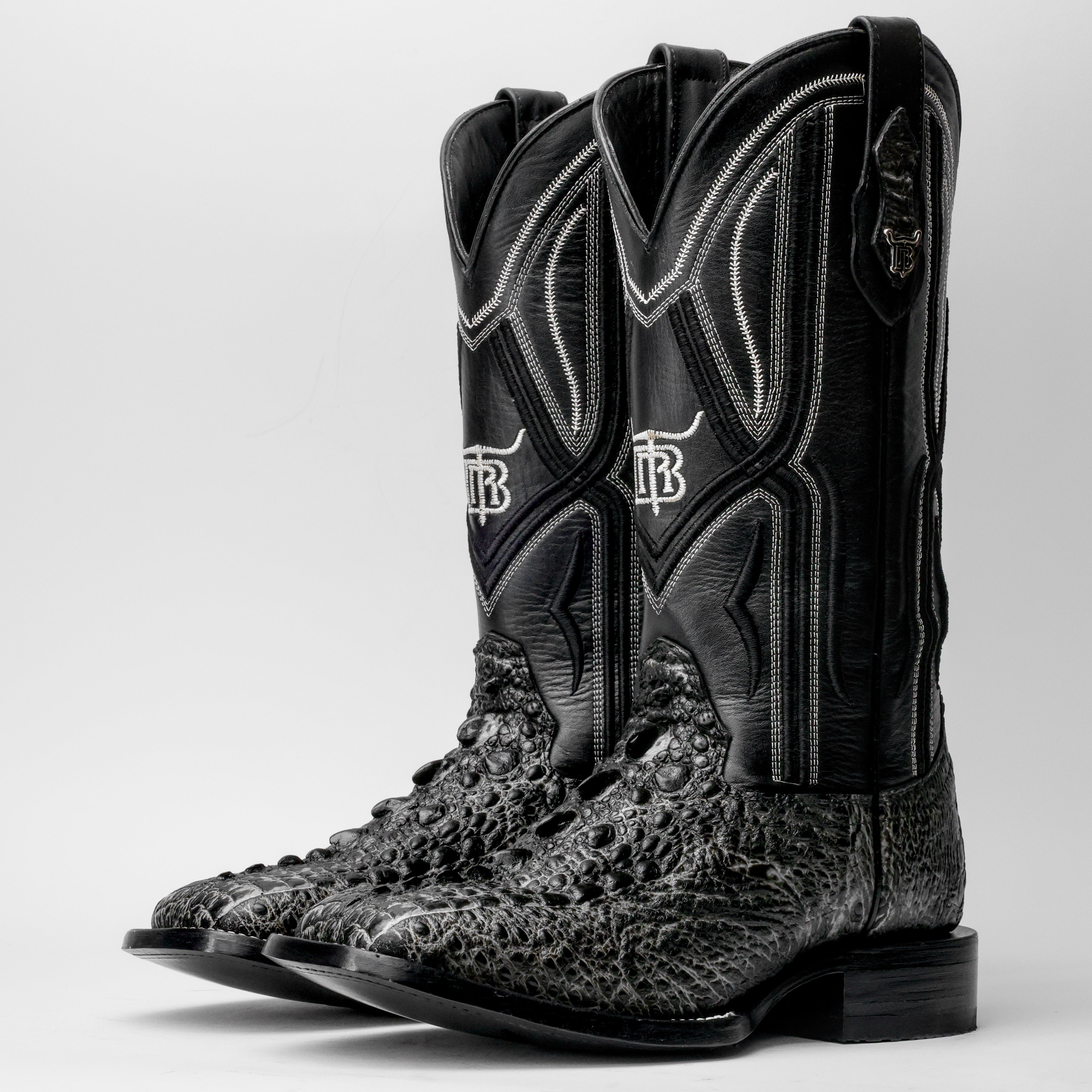 Grey Snapping Turtle Leather Boots - Square Toe