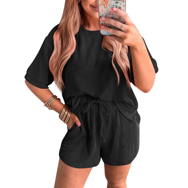 Lounge Sets for Women 2 Piece Outfits Short Sleeve Top and Shorts Pajama Sets Tracksuit Sweatsuits