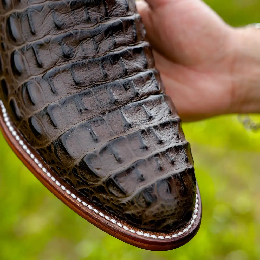 Chocolate Brown Caiman Hornback Leather Boots - Round Toe