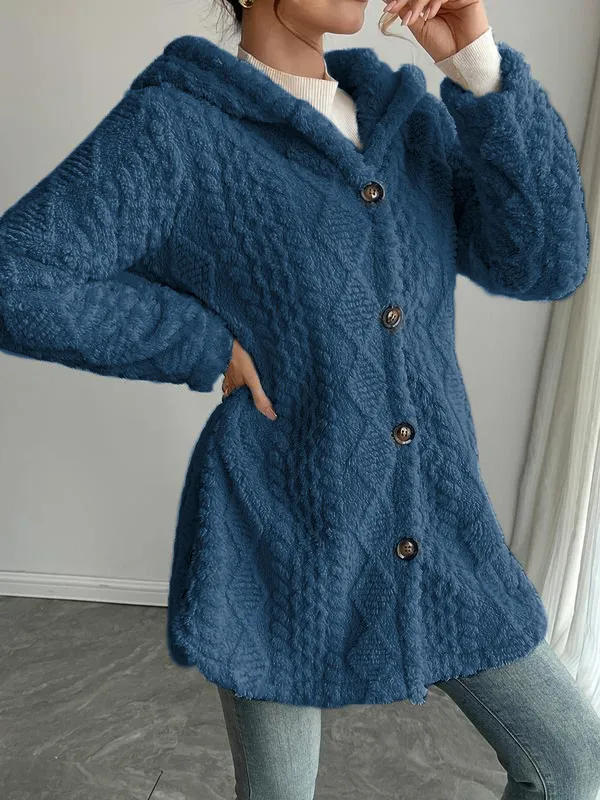 Women's Solid Color Fuzzy Hooded Jacket