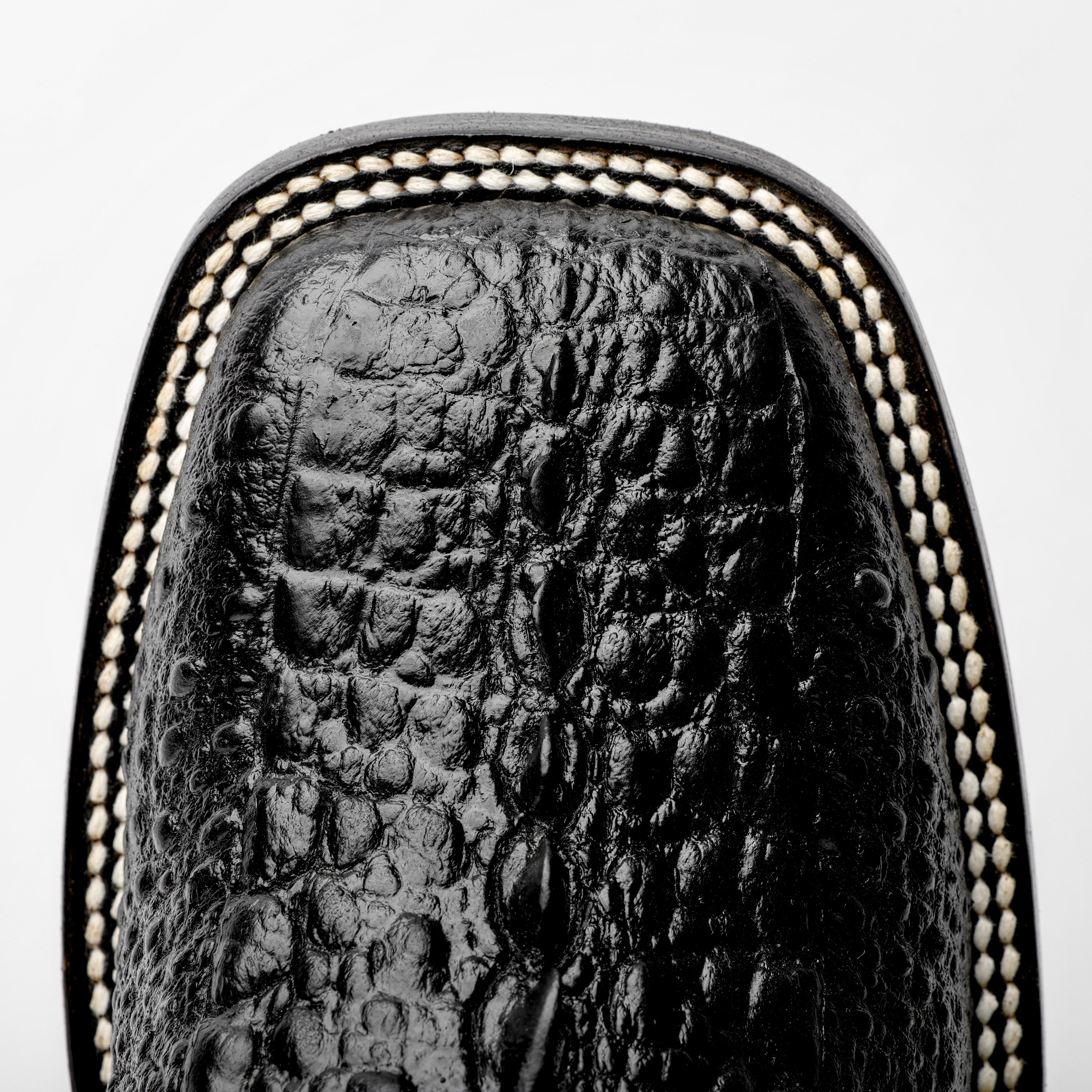 Black Snapping Turtle Leather Boots - Square Toe