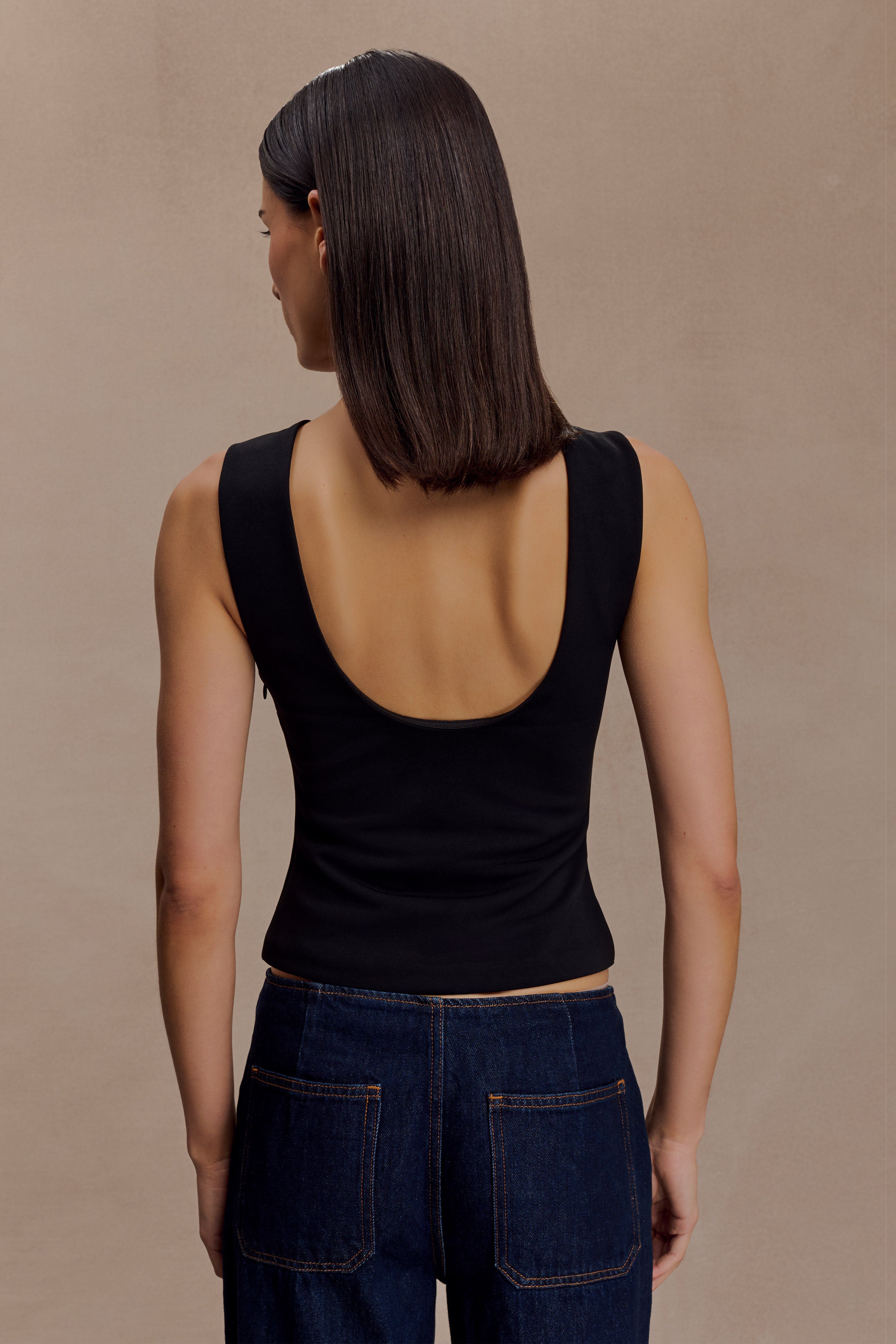 Black Open Back Scuba Crepe Top
