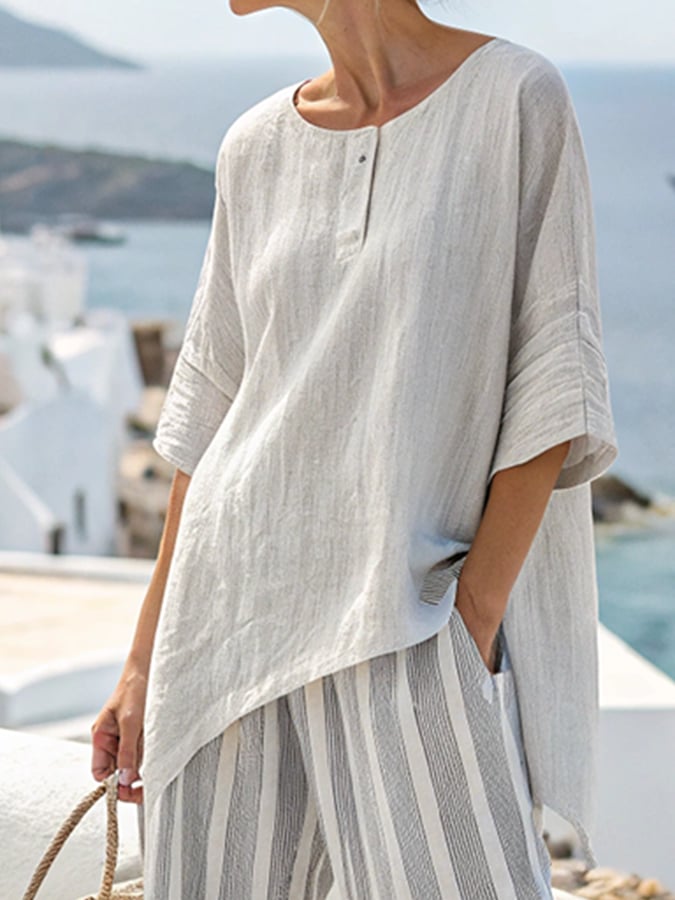 Women'S Loose Striped Casual Elastic Waist Pants Set  a816