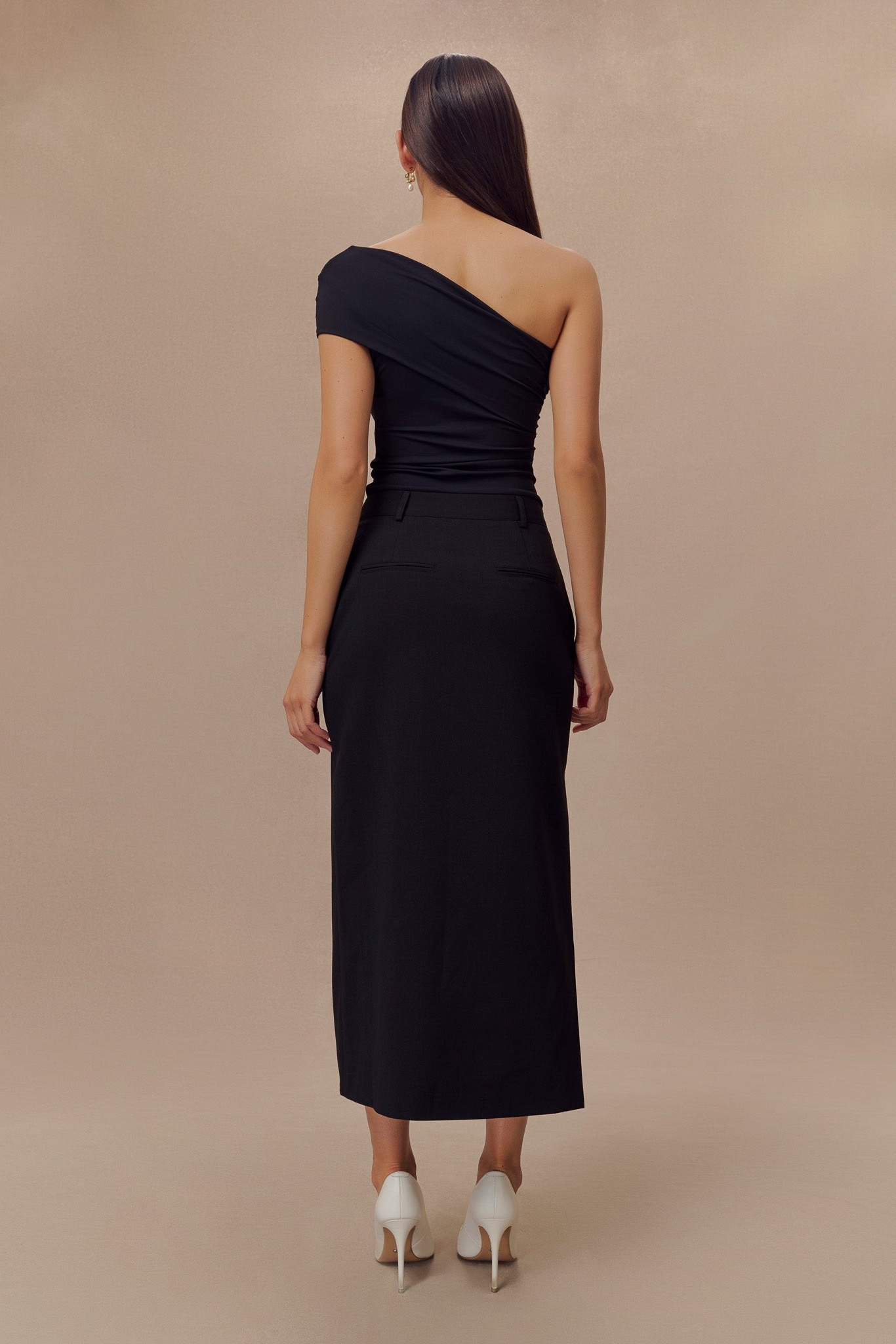 Black One Shoulder Recycled Nylon Twist Top