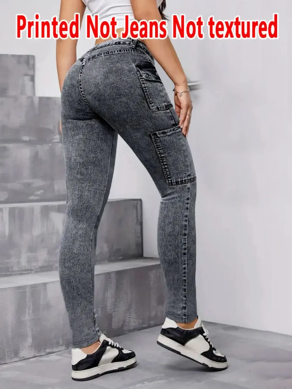 Women's Imitation Denim Skinny Pants, Denim Print Design, Stylish Comfortable Fit for Everyday Wear