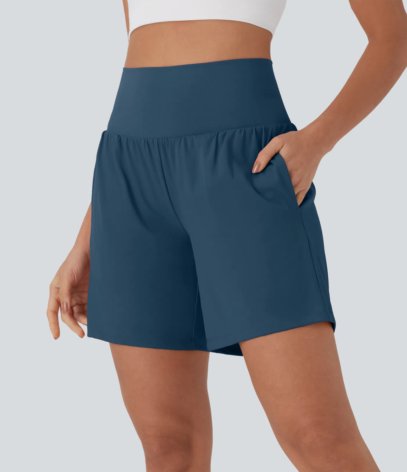 Women's 2-Piece Super High Waisted Back Pocket & Side Hidden Pocket 2-in-1 Yoga Shorts Set