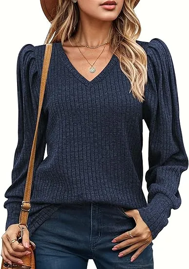 Women's Knit Shirt Soft Puff Long Sleeve