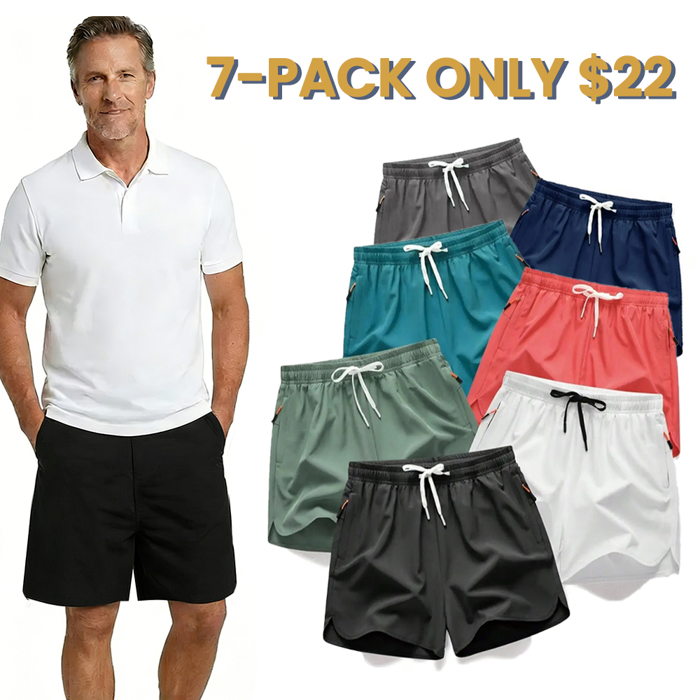 Men's Drawstring Zipper Pocket Shorts, Casual ElasticWaist Beach Shorts for Summer
