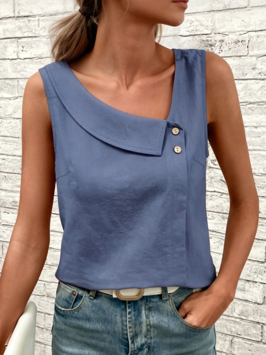 Women's Asymmetrical Collar Sleeveless Shirt