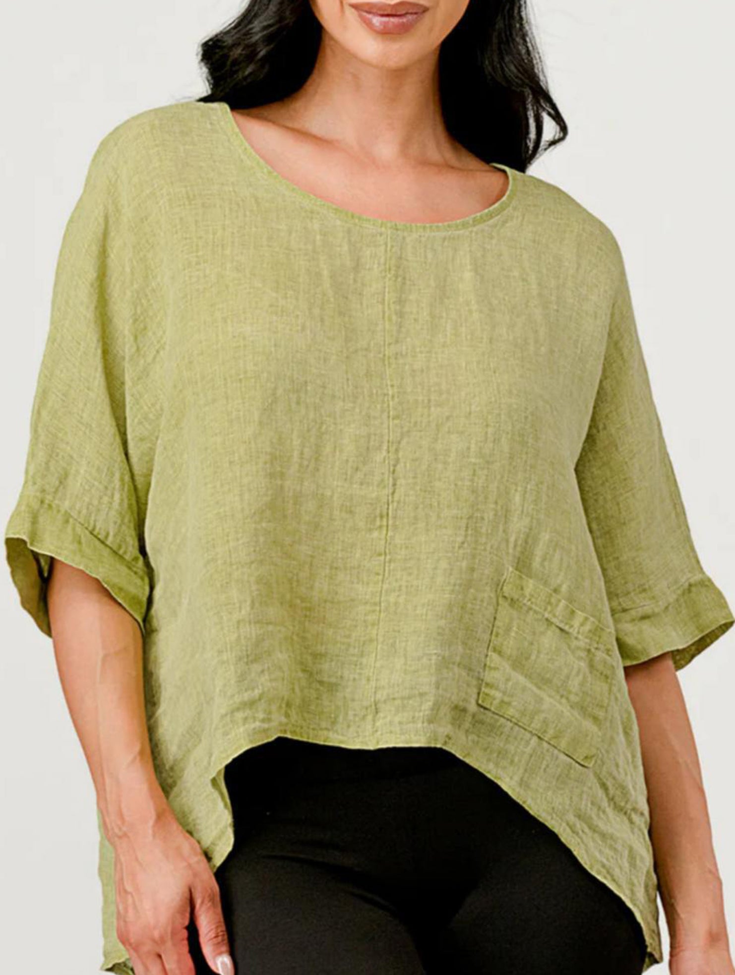 Round Neck Cotton Linen Short Sleeve Shirt_CWTBLL02279