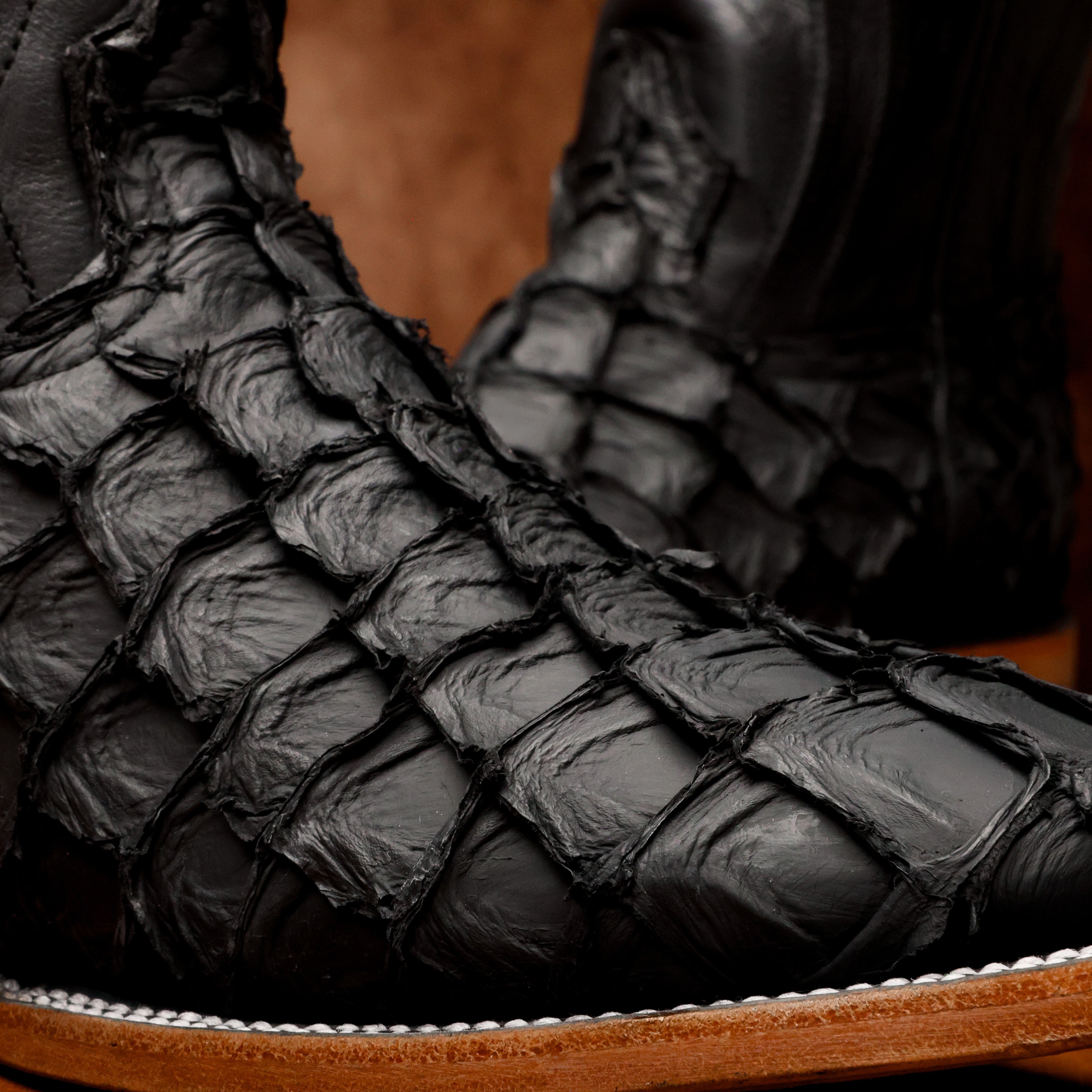 AUTHENTIC Black Pirarucu Boots - Square Toe