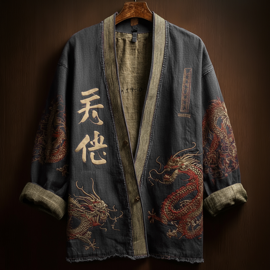Japanese Art Style Men's Casual Cotton And Linen Cardigan