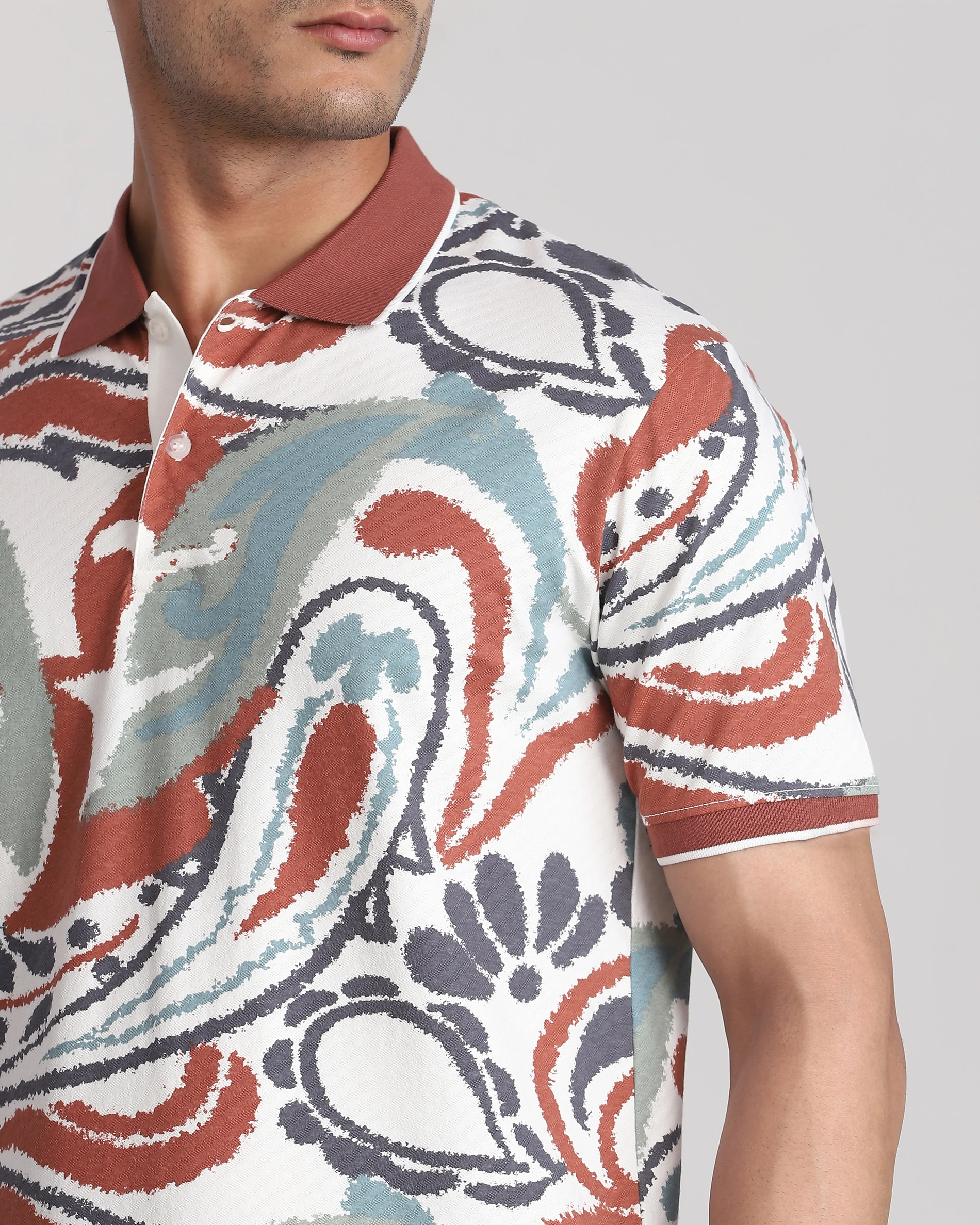 Casual Minimalist Personality Brown Printing Polo Shirt