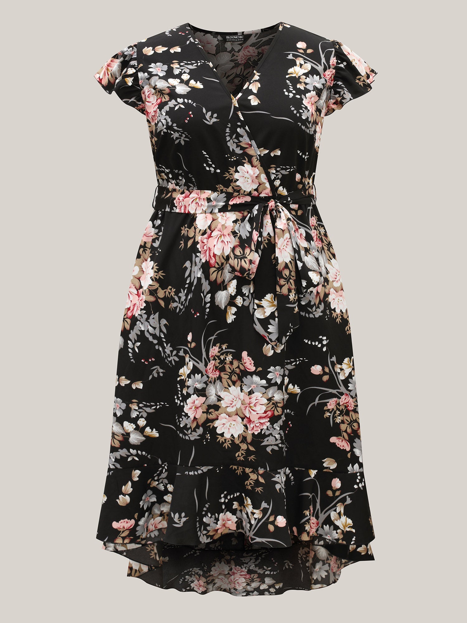 Midnight Blooms Wrap A-Line Midi Dress