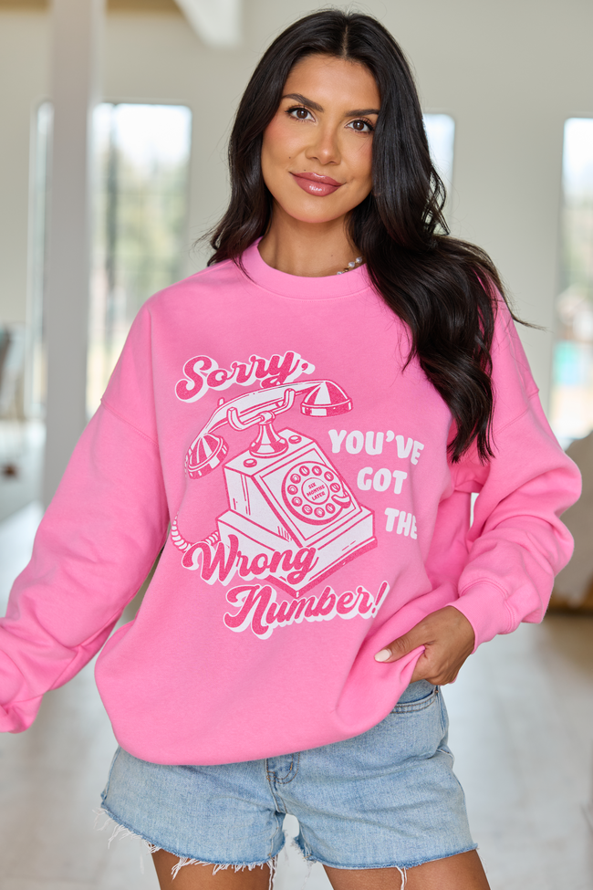 Sorry, Wrong Number! Pink Graphic Sweatshirt