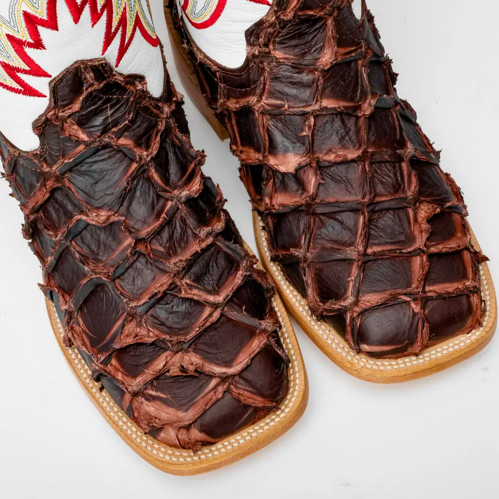 Rustic Brown GENUINE Pirarucu Boots - Square Toe