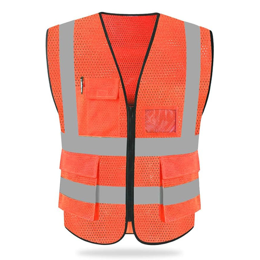Breathable Hi-Vis Mesh Safety Vest with Zipper & Pockets, Meets ANSI/ISEA Standards