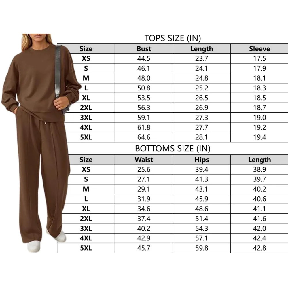 Women Fall Trendy Long Sleeve Sweatshirt Wide Leg Pants