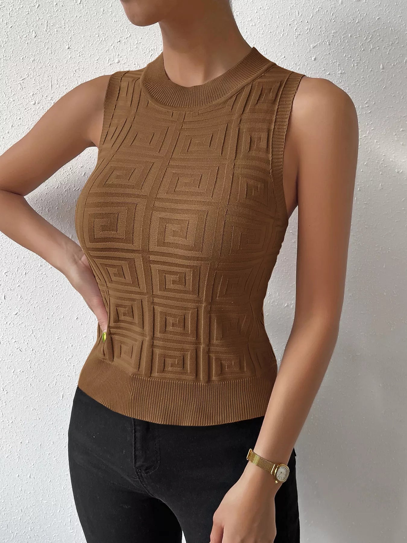 Geometric Pattern Knit Tank