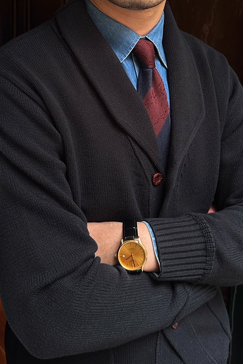 Men's Black Warm Shawl Collar Cardigan