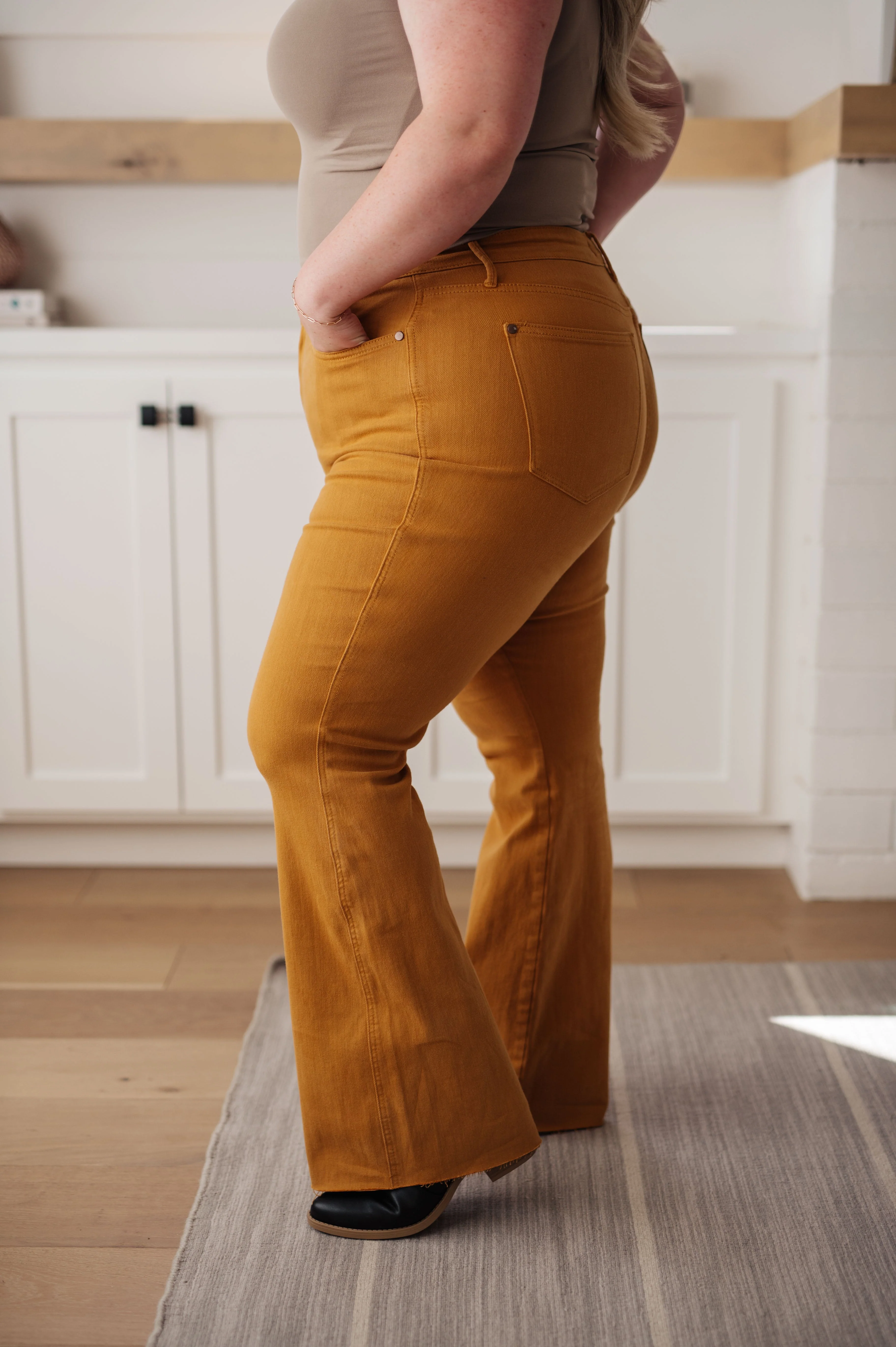 Blue Melinda High Rise Control Top Flare Jeans in Marigold