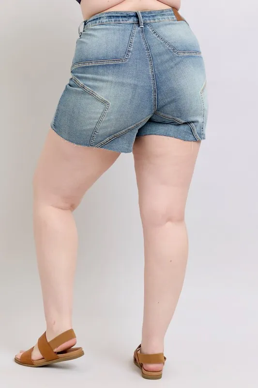 High Waist Star Seam Detail Denim Shorts
